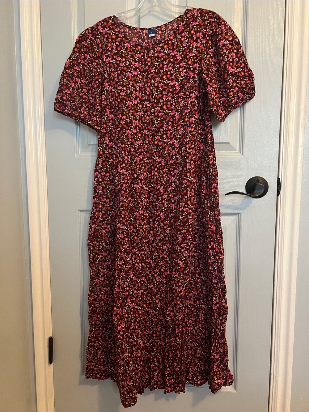 Old Navy Burgundy Floral Midi Dress with Pink Accents